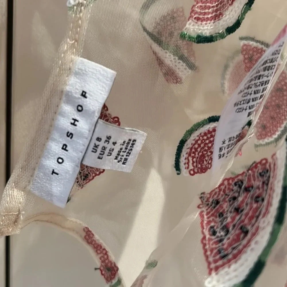 TOPSHOP women’s watermelon print sequins sheer top US 4 - Picture 7 of 9